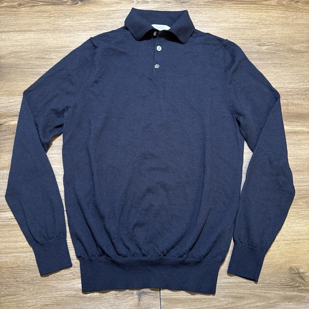 Suitsupply Men's Size SMALL Dark NAVY Merino Wool Knit Long Sleeve‎ Polo Sweater